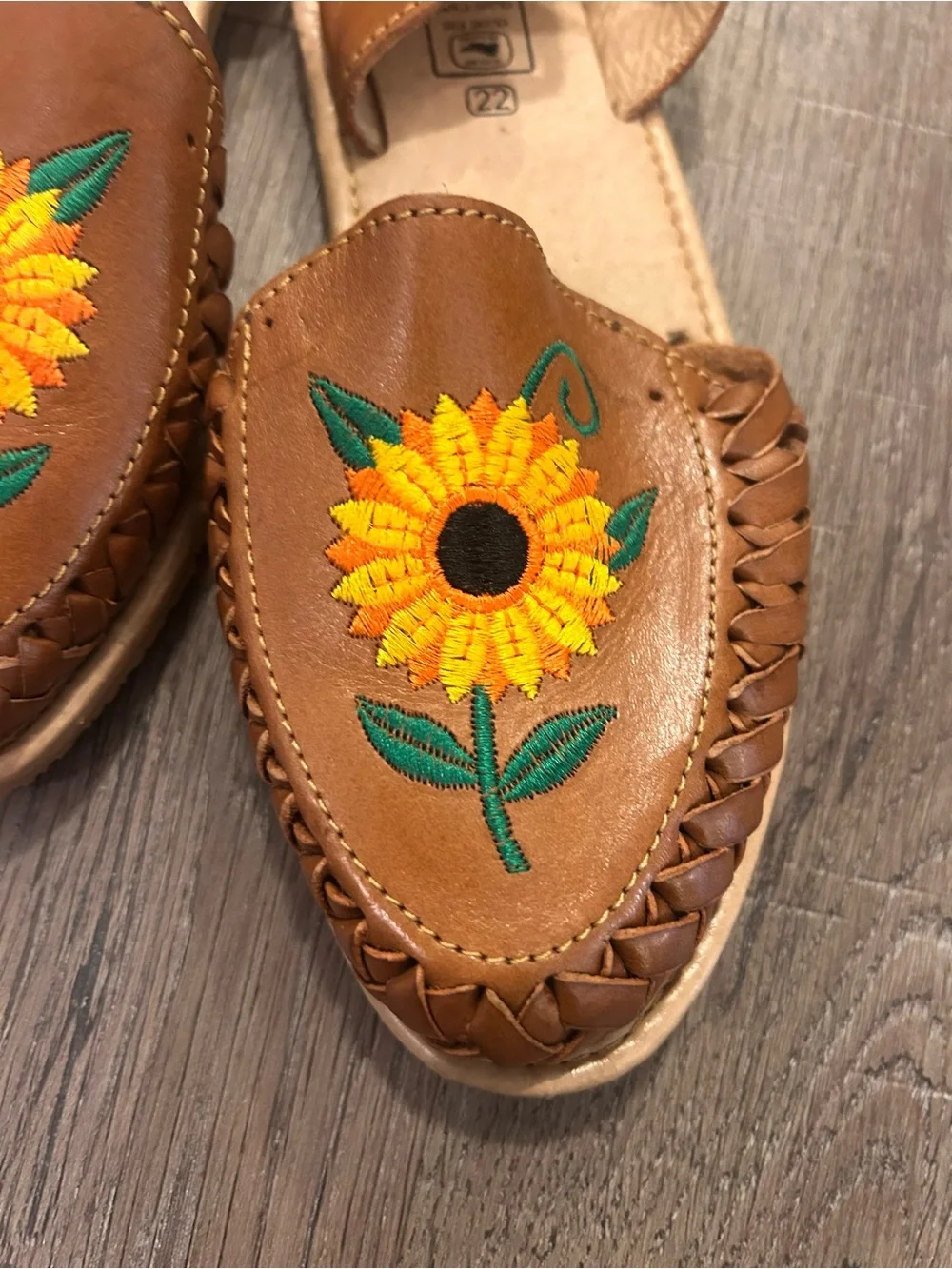 Nuez Mexican Huarache Sandals Womens Size 5 Brown Sunflower Lace-Up